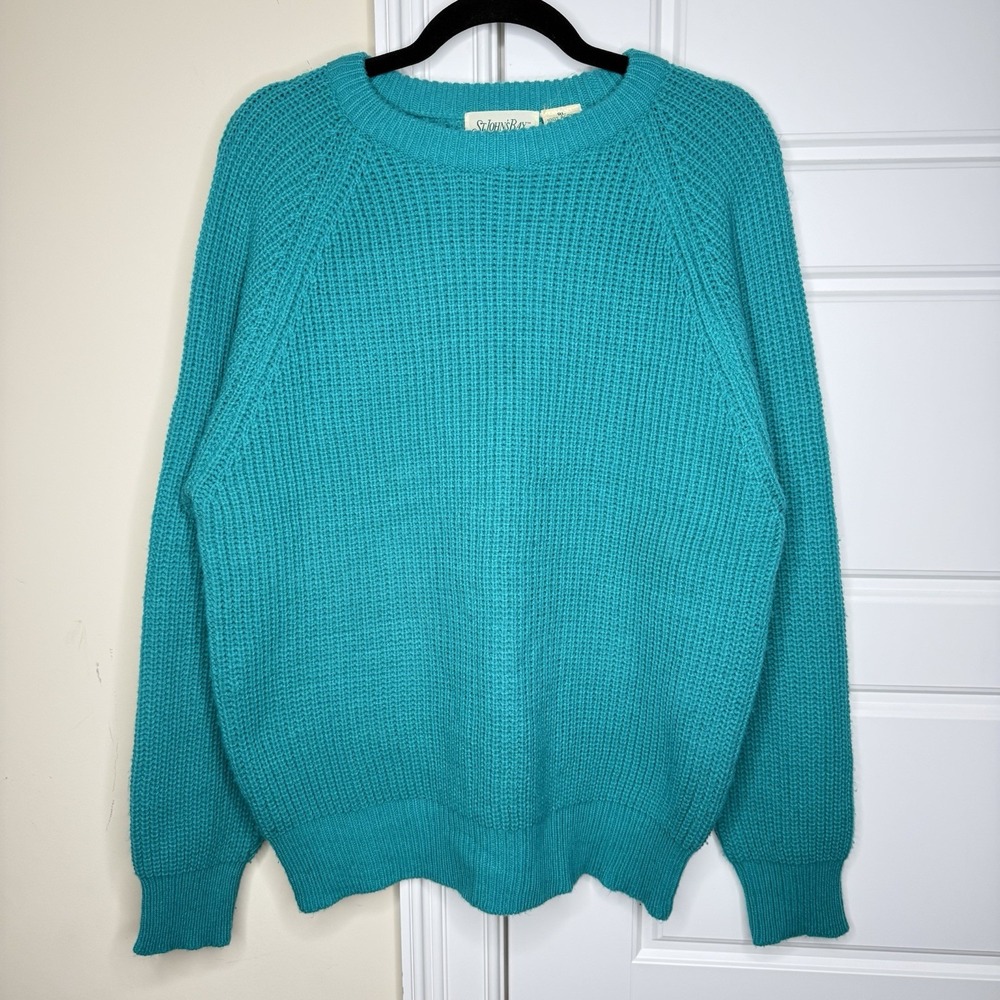 Vintage St. John's Bay Crewneck Sweater Men's X-Large Teal Chunky Fisherman